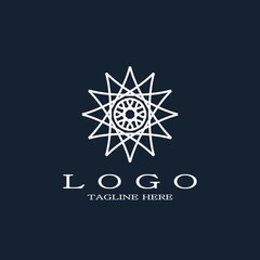 Lineart of the white flower logo concept. Elegant round with abstract floral pattern. Mandala design concept.