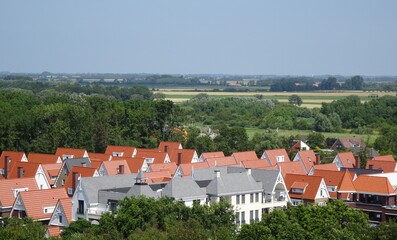 Residential area in top view in Dishoek, Zeeland in the Netherlands