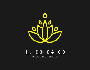Lotus flower logo. Elegant design concept with blooming golden lotus. Suitable for spa, resort, hotel, beauty, boutique, yoga, salon, perfume.