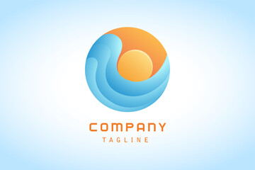 orange sun with blue wave sticker gradient logo