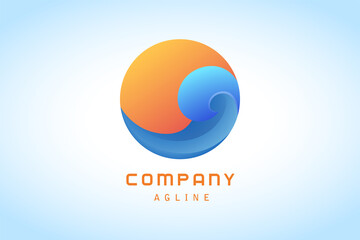 blue wave with orange circle sticker gradient logo