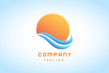 colorful orange sun and blue wave sticker gradient logo