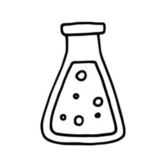 School test tube with liquid doodle. Hand drawn illustration.