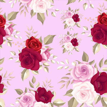 Elegant floral seamless pattern with maroon roses