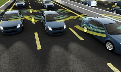 Autonomous cars on a road with visible connection - 446903545
