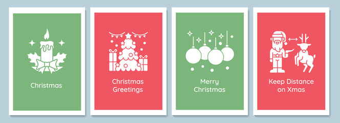 Celebrate Christmas eve greeting cards with glyph icon element set. Creative simple postcard vector design. Decorative invitation with minimal illustration. Creative banner with celebratory text