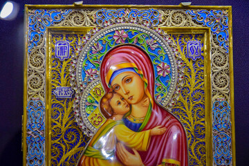 Fototapeta na wymiar Enamel icon decoration in Rostov Kremlin Museum