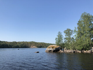 Ladoga lake. Islands in Lake Ladoga. Northern nature of Russia. Republic of Karelia