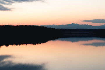 多摩湖　夕焼け