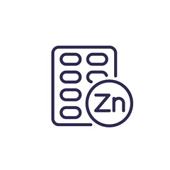 zinc capsules, Zn mineral line icon