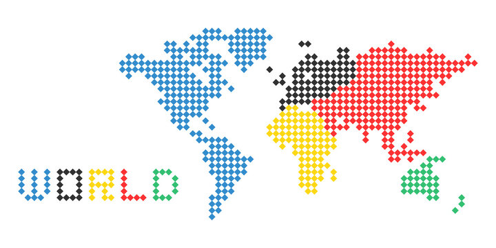 5色の世界地図スポーツ祭典のベクターカラフル背景イラスト素材セット