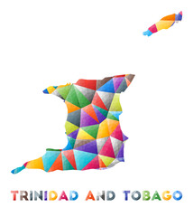 Trinidad and Tobago - colorful low poly country shape. Multicolor geometric triangles. Modern trendy design. Vector illustration.