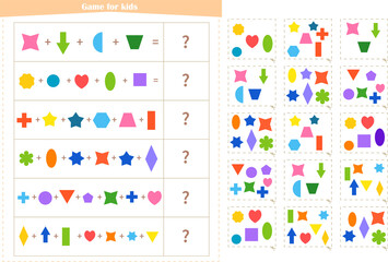  Logic game for children. Find the correct answer card for each example. 