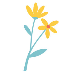 Yellow flowers. Daisies. Golden Bell, blossoming yellow flowers. for prints, posters, cards, design, cosmetics. Vector illustration in flat cartoon style isolated on white background.