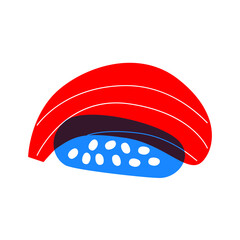 Sushi illustration with red fish in flat minimalism. Sushi abstract vector illustration. Sushi icons. Asian Cuisine elements. Isolated. Blue and red food symbol. Can be use for restaurants menu. 