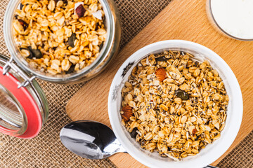 Breakfast with granola and fresh fruit