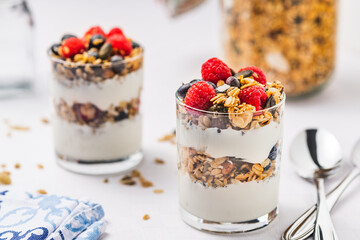 Breakfast with granola and fresh fruit