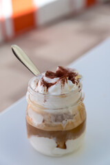 Coffee with ice cream and cream