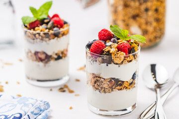Breakfast with granola and fresh fruit