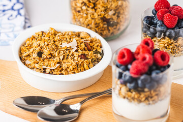 Breakfast with granola and fresh fruit
