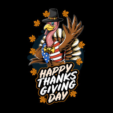 thanksgiving turkey turkey in USA flag costume vector with editable layers