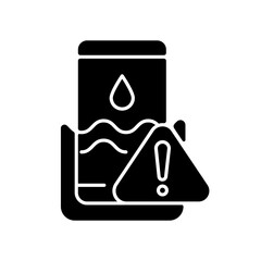 Water damage black glyph icon. Fix liquid damaged mobile phone. Drop smartphone into water. Solve drown device issue. Silhouette symbol on white space. Vector isolated illustration