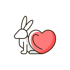 Cruelty free RGB color icon. Product label for vegan cosmetic brand. Animal protection from testing. Pet friendly. Bunny health. Isolated vector illustration. Simple filled line drawing