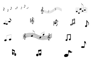 Music notes icon set in black color. Music notes set on white background