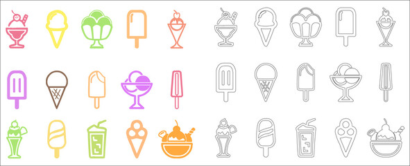 Ice cream icon set in black and color