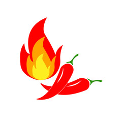 Spicy chili hot red pepper label. Spicy food