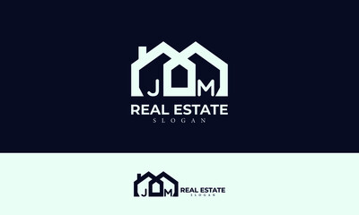 Alphabet JM or J and M Real Estate Monogram Vector Logo Design, Letter JM House Icon Template