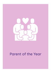 Parents of year nomination greeting card with glyph icon element. Creative simple postcard vector design. Decorative invitation with minimal illustration. Creative banner with celebratory text