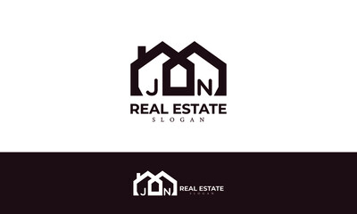 Alphabet JN or J and N Real Estate Monogram Vector Logo Design, Letter JN House Icon Template