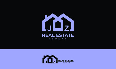 Alphabet JZ or J and Z Real Estate Monogram Vector Logo Design, Letter JZ House Icon Template