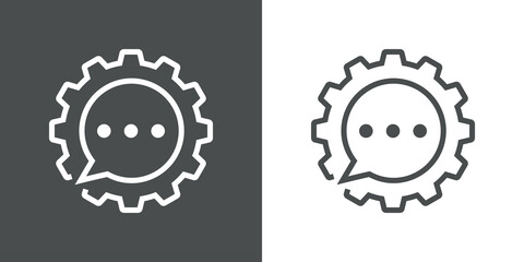 Chat industrial. Engranaje con burbuja de habla con círculos con lineas en fondo gris y fondo blanco © teracreonte