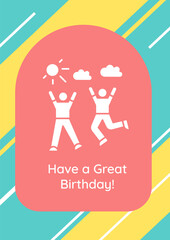 Have blessed birthday greeting card with glyph icon element. Creative simple postcard vector design. Decorative invitation with minimal illustration. Creative banner with celebratory text