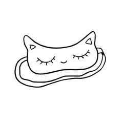 Sleep mask - cat with smile and ears. Single cute hand drawn vector illustration isolated on white background. Beauty element. Simple kids clipart for baby bedroom decor or textile or apparel