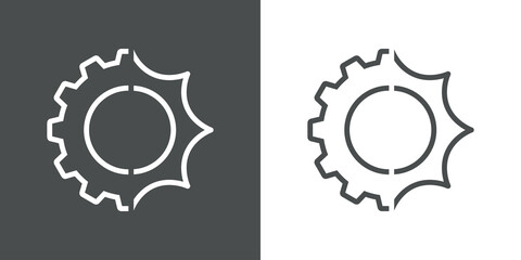 Energía solar. Logotipo con engranaje y sol con lineas en fondo gris y fondo blanco