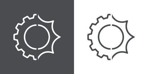 Energía solar. Logotipo con engranaje y sol con lineas en fondo gris y fondo blanco © teracreonte