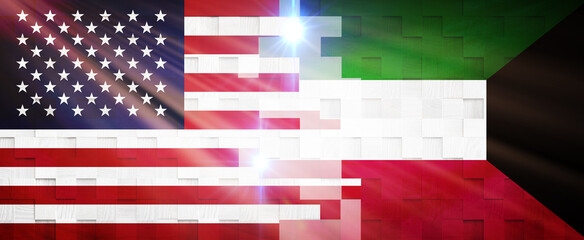 Fototapeta na wymiar Creative Flags Design of (United States and Kuwait) flags banner, 3D illustration.