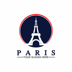 Paris and Eiffel tower logo vector icon  illustrator design template