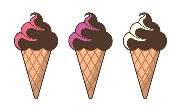 Chocolate ice cream cone set icon png free vector