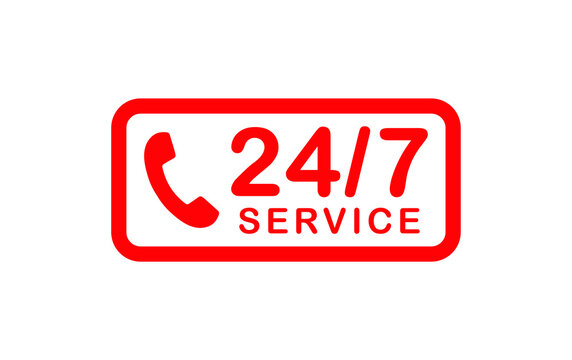 24/7 Service open 24 h hours a day and 7 days a week icon. Shop support logo symbol sign button. Vector illustrator image. Isolated on white background.	
