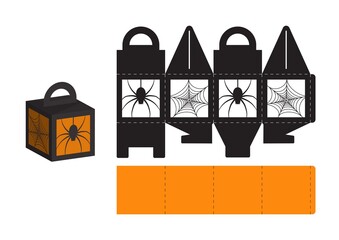 Happy Halloween treat box. Gift party favor box for sweets, candies, small presents, bakery. Simple packaging die cut template for laser cut, great design for any purposes, birthdays, baby showers.