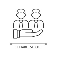 Support linear icon. Provide technical and customer support service. Collective compassion. Thin line customizable illustration. Contour symbol. Vector isolated outline drawing. Editable stroke