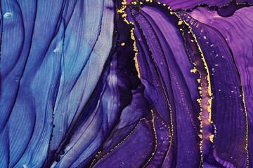 Currents of translucent hues, snaking metallic swirls, and foamy sprays of color shape the landscape of these free-flowing textures. Natural luxury abstract fluid art painting in alcohol ink technique © CHREMOS