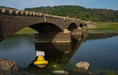 Dry german lake Edersee at the bridge called Asel