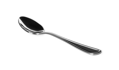 Shiny metal tea spoon isolated on white