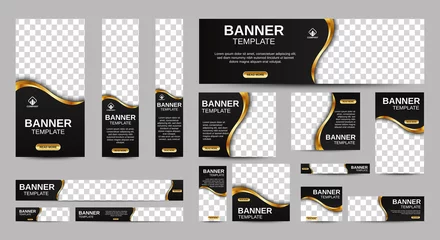 Foto op Canvas Black and gold Banner templates set with standard size for web. Business banner with place for photos for Social Media, Cover ads banner, flyer, invitation card. Vector EPS 10 © ahmad