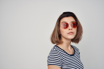 Fototapeta premium blonde striped t-shirt glasses fashion modern clothing